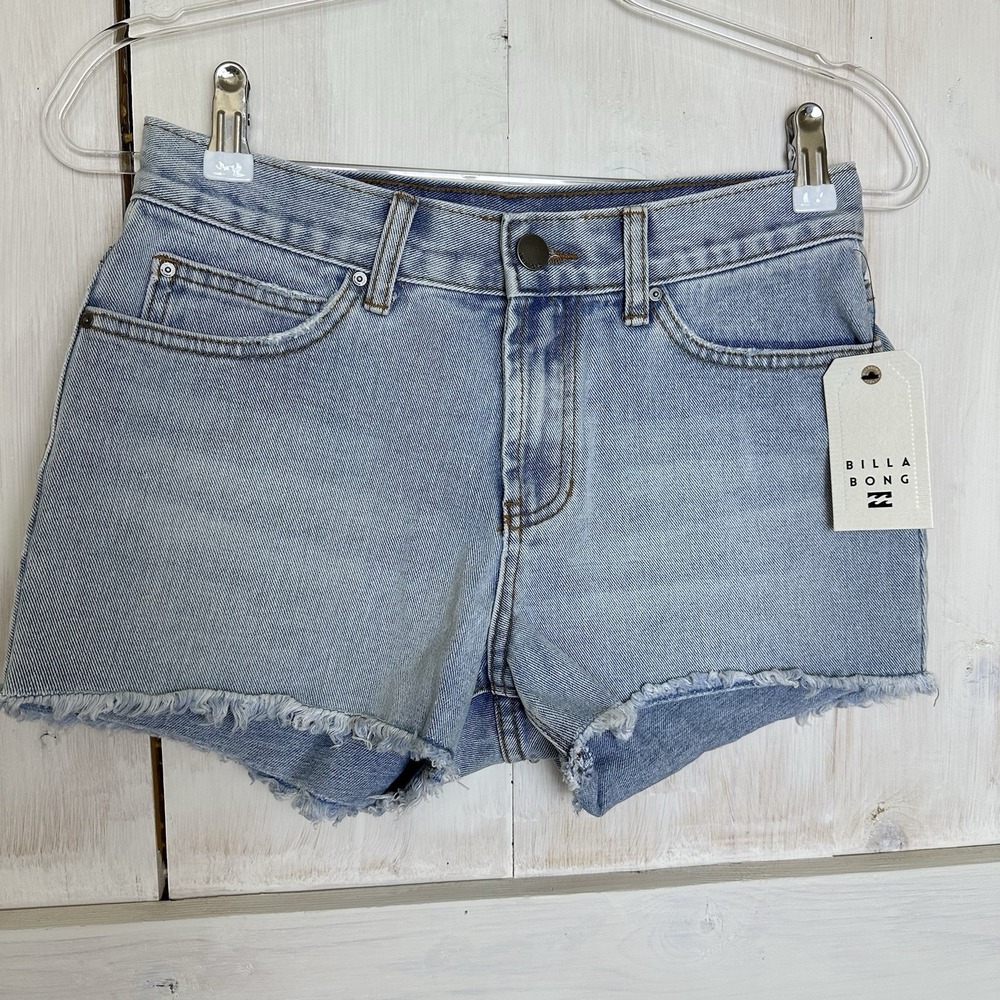 NEW Billabong Drift Away Women's Size 25 Light Blue Frayed Cutoff Denim Shorts‎